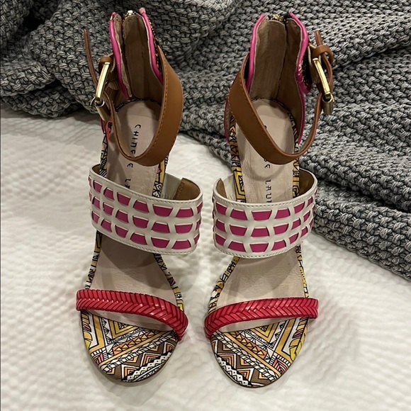 Chinese Laundry Shoes - Chinese Laundry Red and Pink Sandals with Geometric Ankle Strap